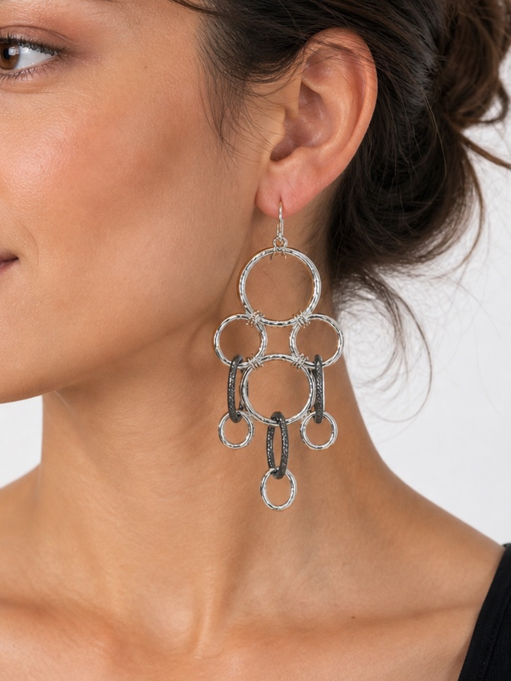 Zara Silver Multi-Ring Chandelier Earrings